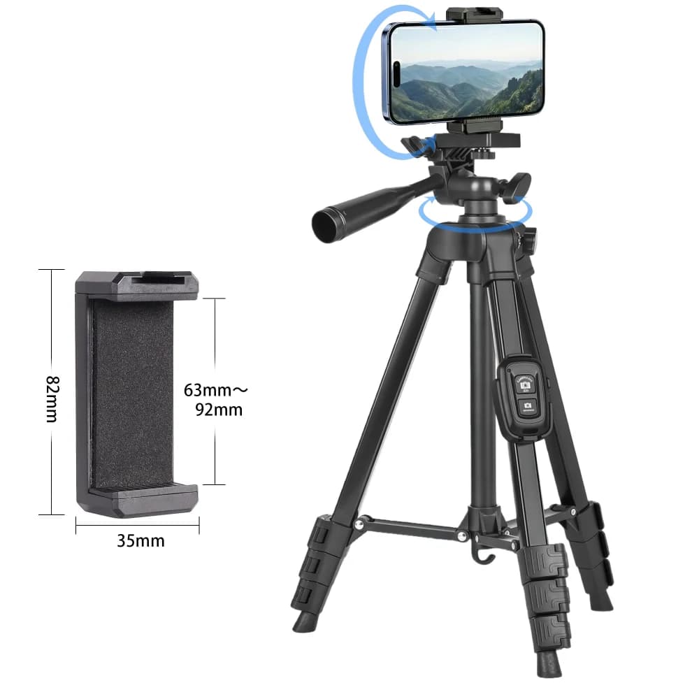 Treppiede in Lega di Alluminio 1,06m con Supporto per Telefono, Telecomando per Selfie e Borsa da Viaggio, Supporto Portatile per Smartphone