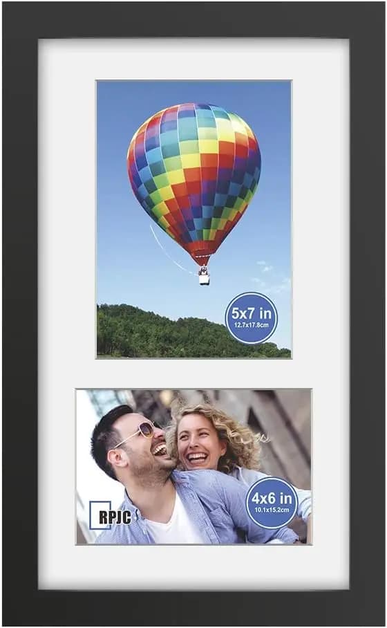 8x14 Solid Wood Picture Frame with HD Glass, 4x6 & 5x7 with Mat or 8x14 Without Mat, Black