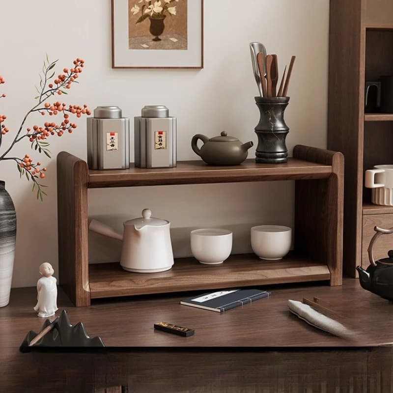 Organizzatore da scrivania in legno massello di noce nera Scaffale da ufficio modulare a strati Biblioteca da tavolo Supporto per libri Sistema di archiviazione per spazio di lavoro moderno