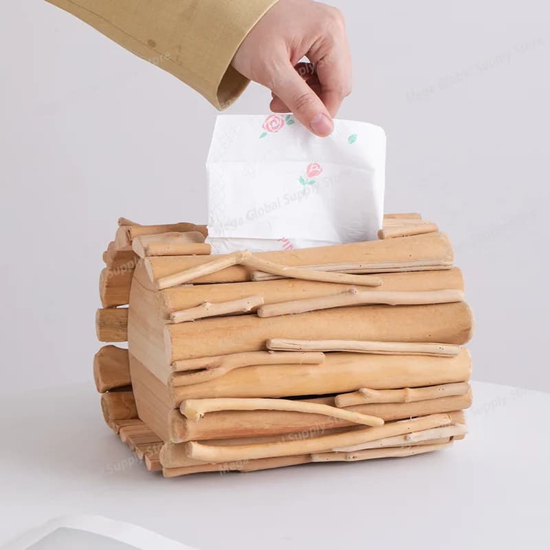 Wooden Paper Box Household Desktop Ornament Toilet Creative Paper Drawer Decoration Room Organization Storage Tissue Boxes