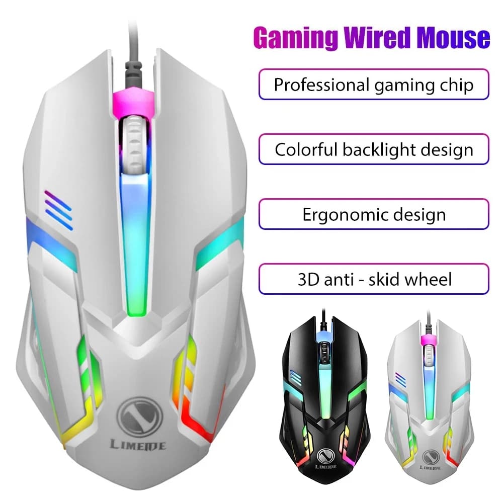 Mouse cablato USB retroilluminato a LED per eSport Limei S1, silenzioso, per desktop, laptop, ufficio e gaming.