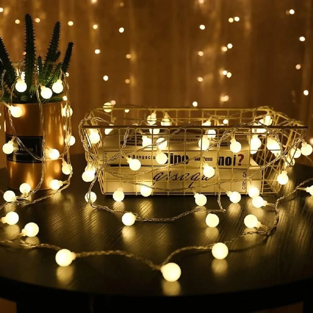 Outdoor Garland Lights, Garden Lamp, Wedding Lights, Christmas Decoration, 10M Ball LED Light Chain with USB Power/Battery