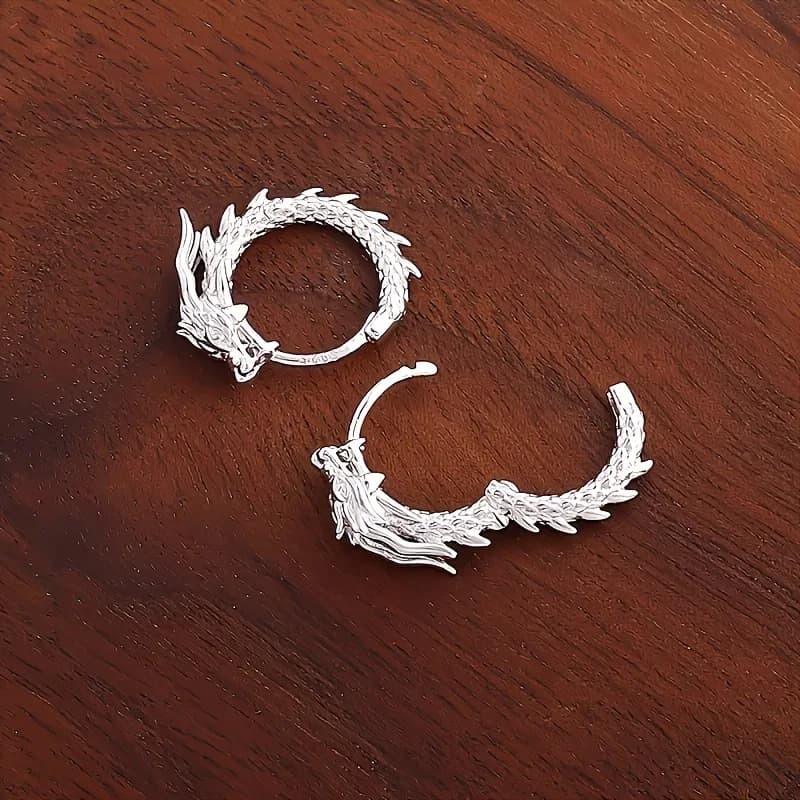 Orecchini a Forma di Drago in Argento, Mini Orecchini a Perno alla Moda a Forma di Drago