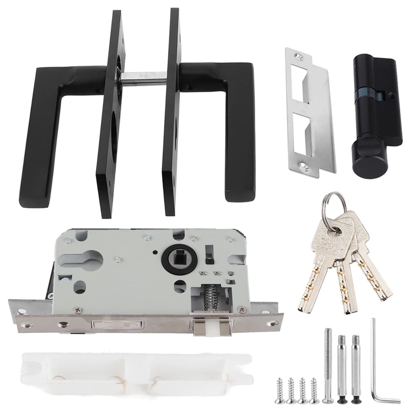 Space Aluminum Bedroom Door Lock Home Security Bedroom Handle Lock with Keys Screw Black