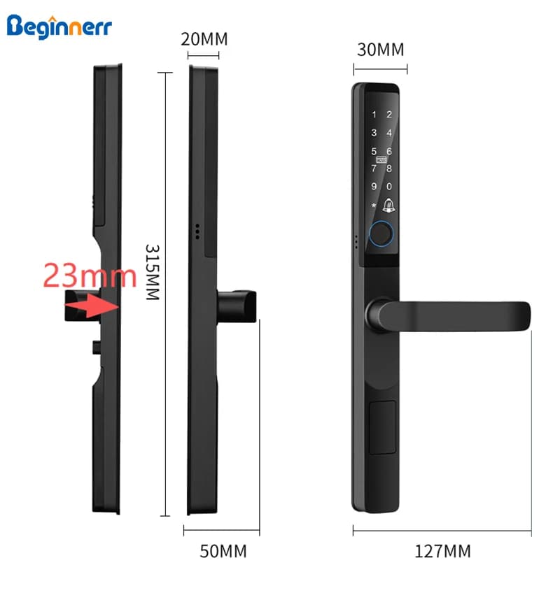 Thailandia Impermeabile IP66 Sottile Smart schermo finestra serratura 2585 da infilare Pannello posteriore con maniglia spessore 22mm Smart serratura in alluminio