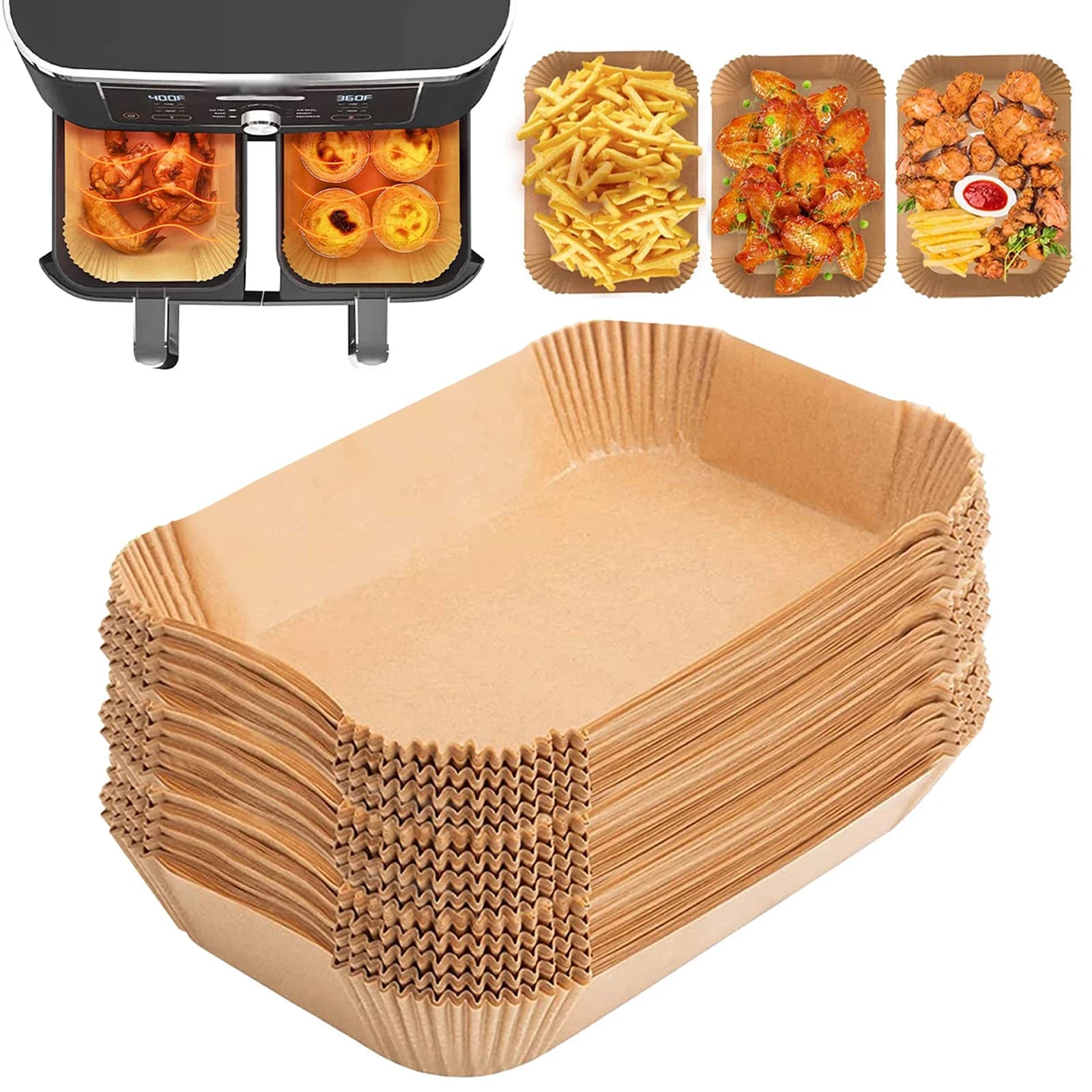 200 pieces of paper Anti-stick Rectangular for Air Fryer, Heat Resistant and Oil