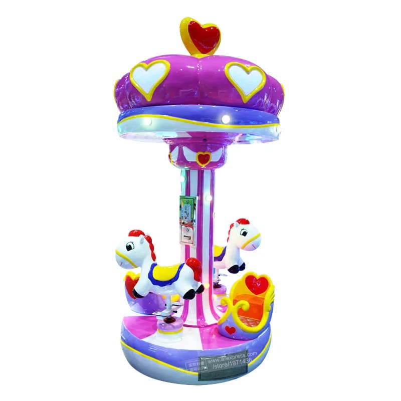 Cavallo a carosello elettrico per 3 persone I bambini giocano a gettoni in fibra di vetro Kiddie Rides Theme Park Merry Go Round Arcade Game Machine