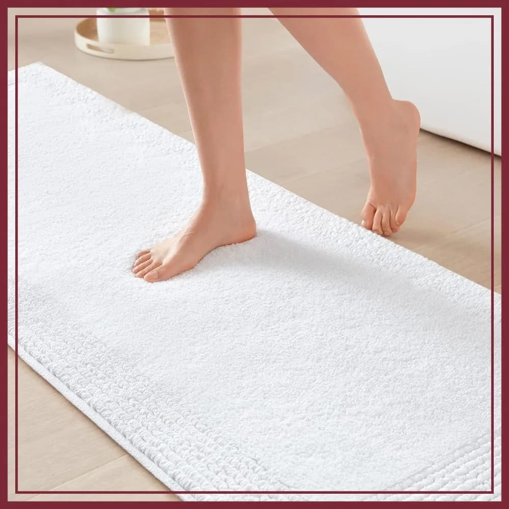 Tappeto da Bagno Reversibile 100% Cotone Trapuntato 3000 GSM, Tappetino Assorbente ad Asciugatura Rapida 24x72 Bianco