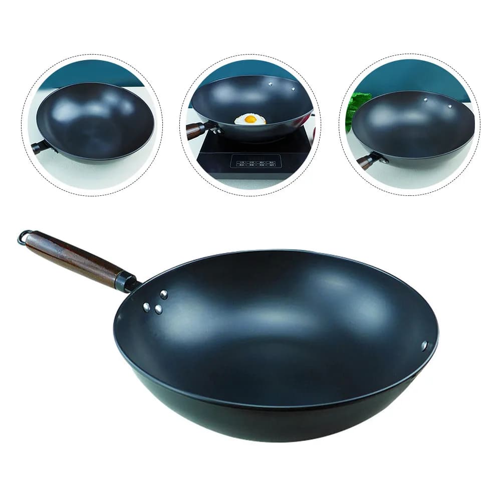 1 Pezzo Wok in Ghisa Resistente per Cucina Domestica, Padella Antiaderente a Fondo Rotondo, Adatta per Fornelli a Gas, Elettrici e Grill