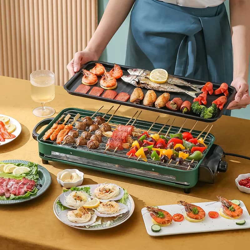 220V electric grill for domestic use Indoor skewer without smoke food plate Barbecue non-stick turntable Barbecue oven for roasting