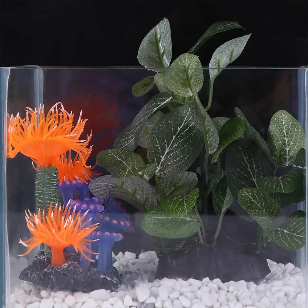 Pianta Artificiale Creativa in Plastica Verde Simulata per Decorazione Acquario, Albero di Ficus Finto, Ornamento per Tartarughe