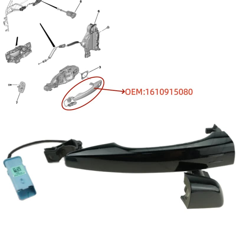 1610915080 Per Peugeot 508 408 308S 4008 5008 Citroen C5 C6 Nero Maniglie per porte esterne Maniglia esterna con foro chiave sensore