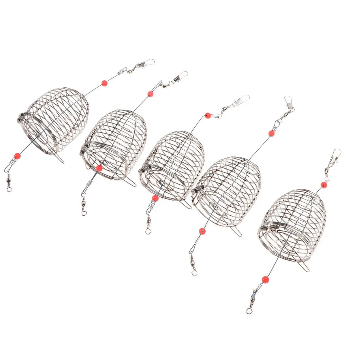 Set di 5 Trappole per Esche da Pesca in Acciaio Inox, Varie Dimensioni, Struttura a Rete Saldata con Coperchio a Molla per Anguille, Granchi, Aragoste