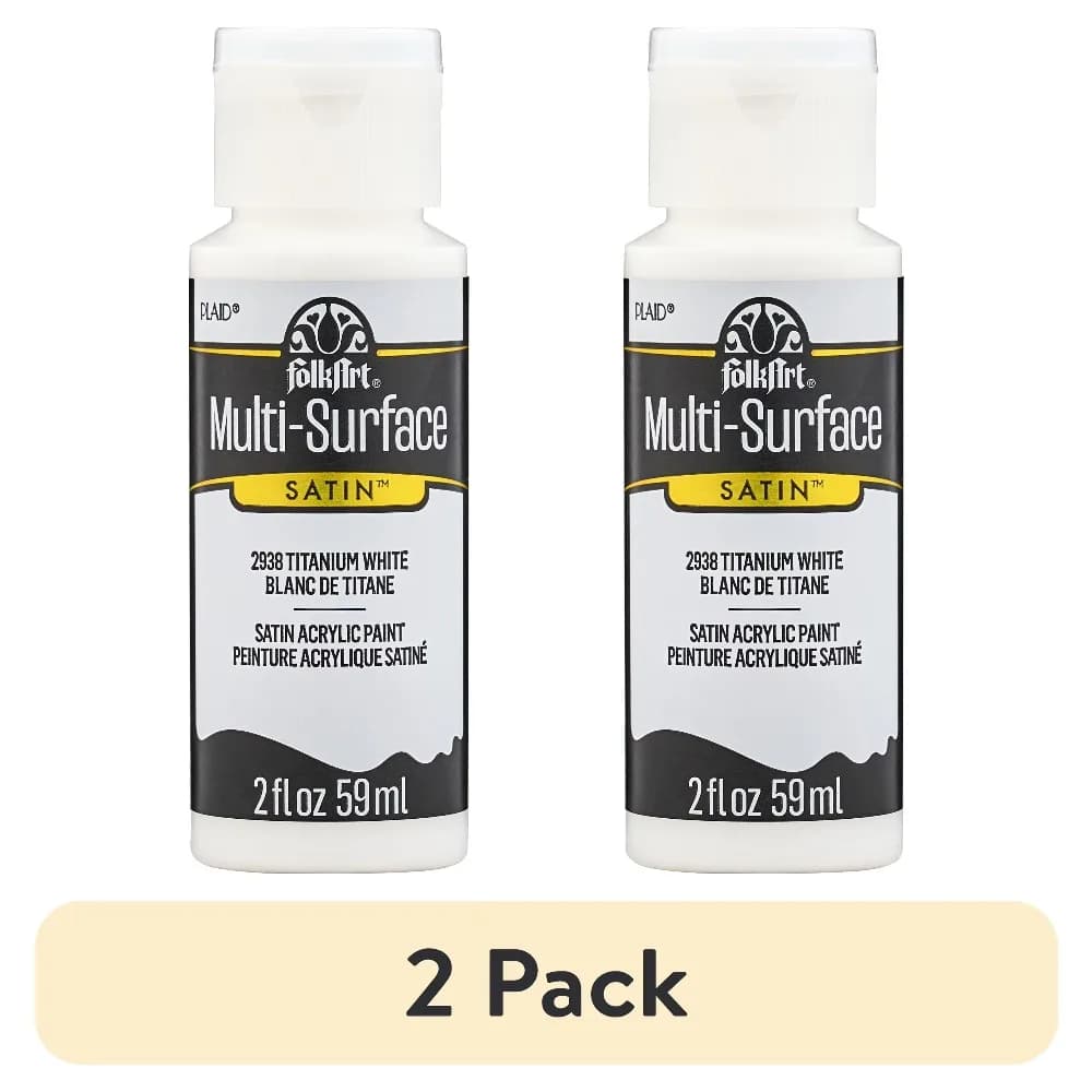 Multi-Surface Acrylic Craft Paint Satin Finish Titanium White 2 Fluid Ounces 2 Pack for Artists and DIY Projects