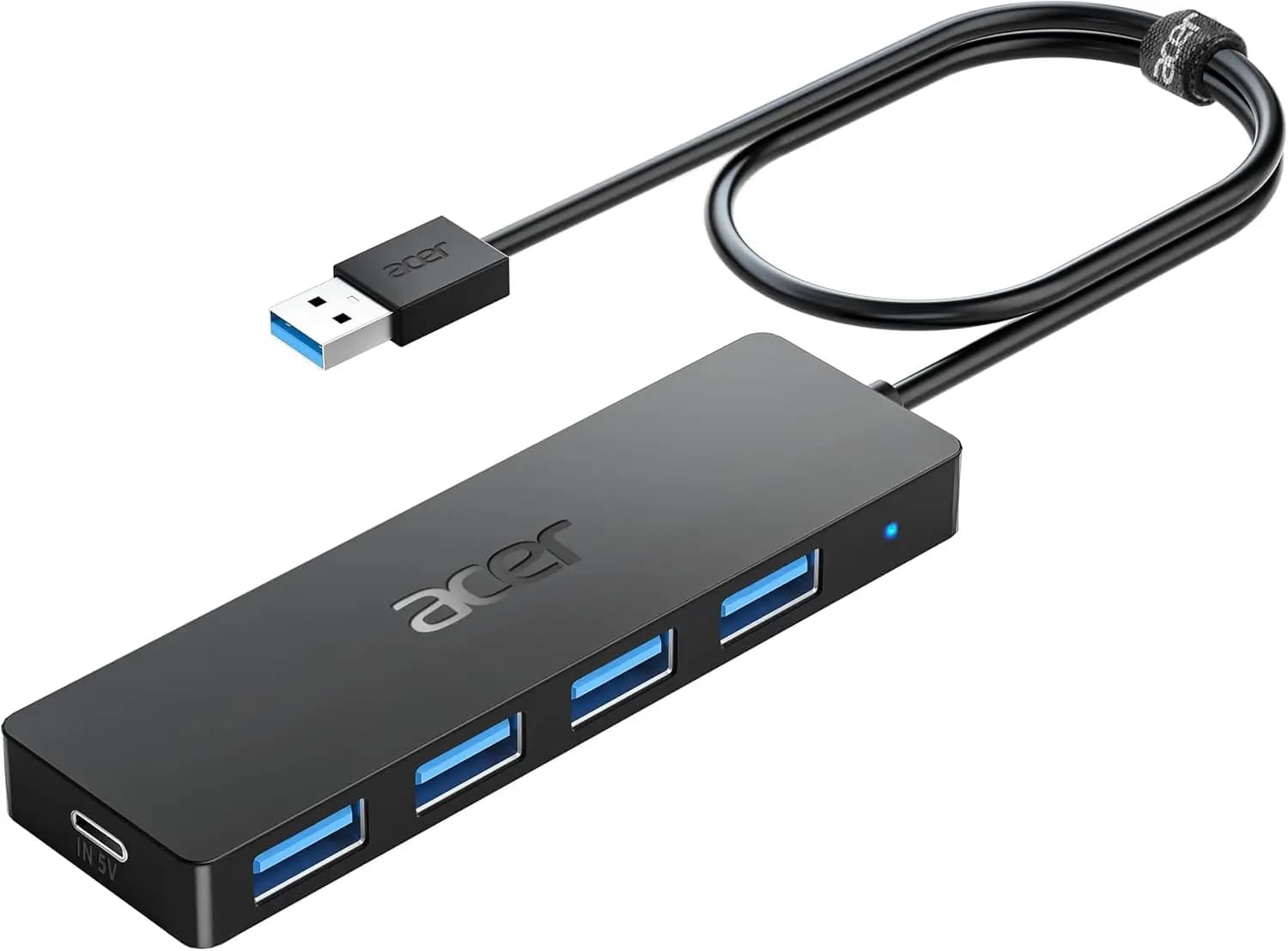 Hub USB 3.0 a 4 Porte, Splitter USB per Laptop con Porta di Alimentazione Tipo C, Trasferimento Dati 5Gbps, Cavo da 2 Piedi