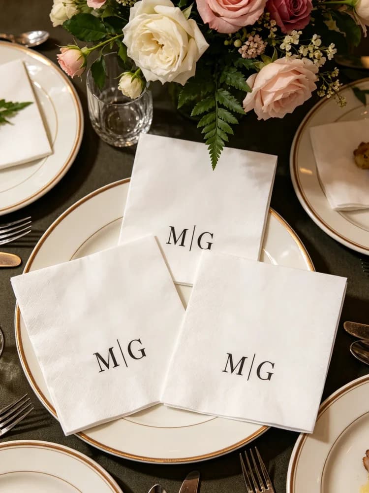Personalized Monogram Initial Printed Cocktail Beverage Napkins Elegant Disposable Table Gift Favors For Wedding