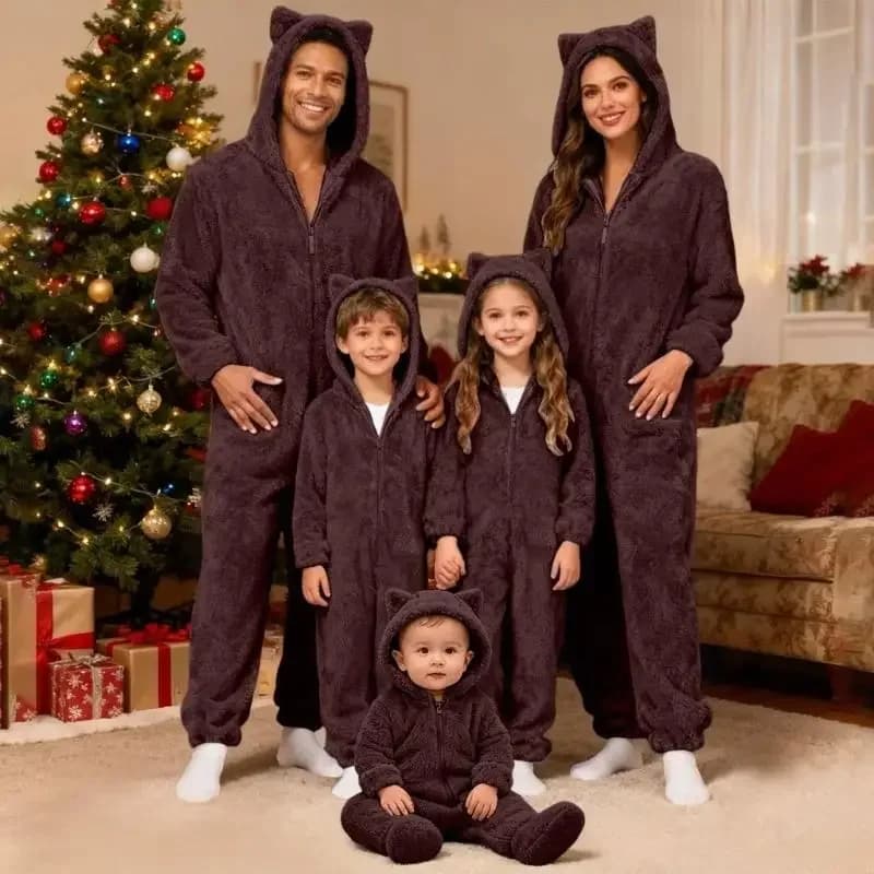 Pigiama caldo in peluche in pile CORB per famiglia donna uomo bambino pigiama per bambino pigiama con cappuccio con orecchie
