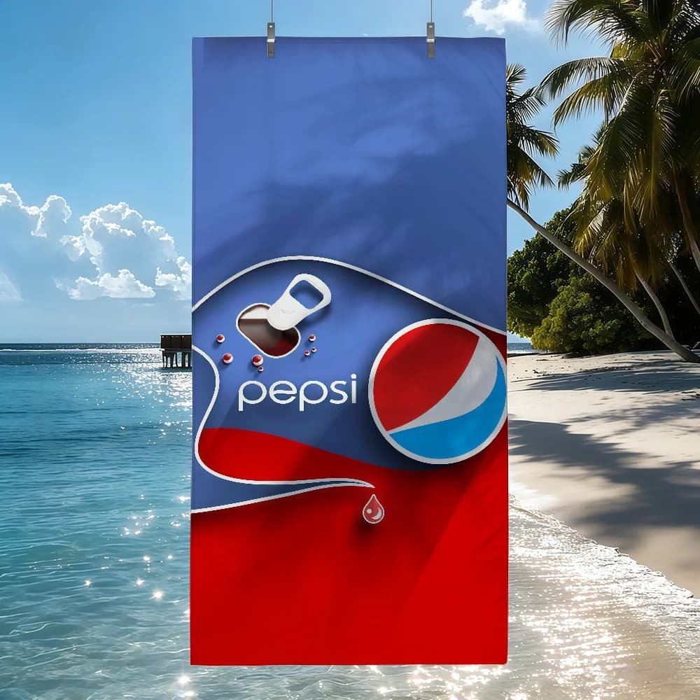 Asciugamano con logo P-PepsiS per bevande, da spiaggia, doccia, bagno, viaggio, leggero, delicato sulla pelle, per piscina, campeggio, crociere, estate