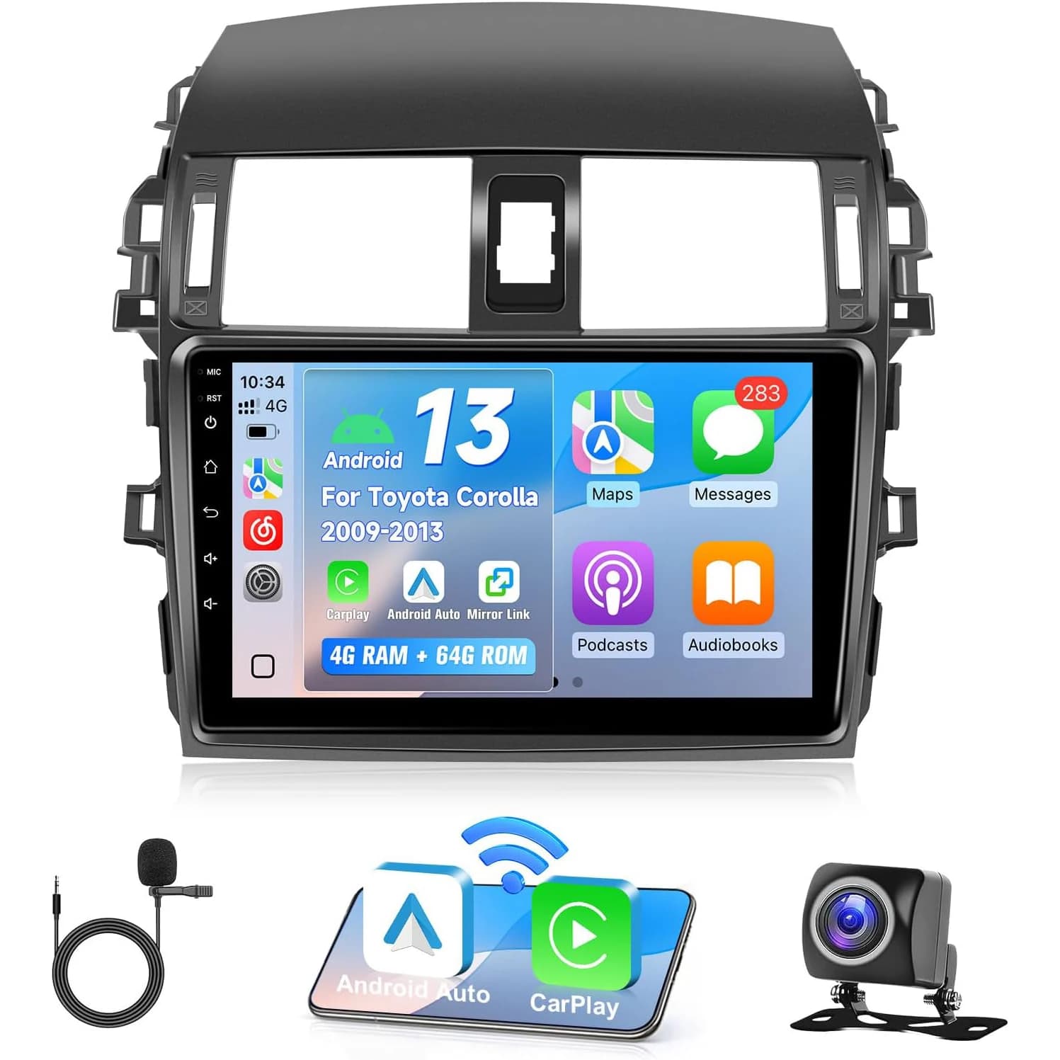 9inch Touch Screen Corolla Car Stereo Wireless Carplay Android Auto GPS Navigation Head Unit Bluetooth WiFi FM SWC + Backup Came