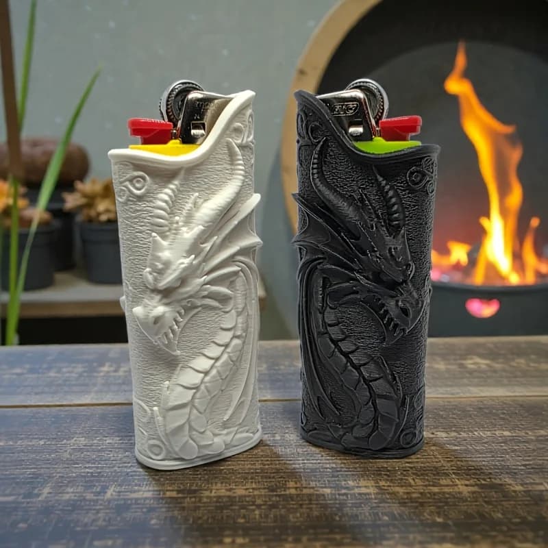 Gothic Embossed Dragon Lighter Case 3D Printed Relief Dragon Lighter Sleeve Lighter Ornament Protective Cover Pocket Decor Gifts