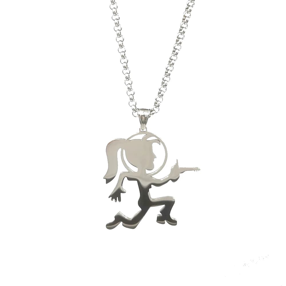 Psicopatica alta 2 pollici lucida dal fascino dello spazio esterno Collana con ciondolo da donna ICP Hatchetman in acciaio inossidabile Argento Scegli