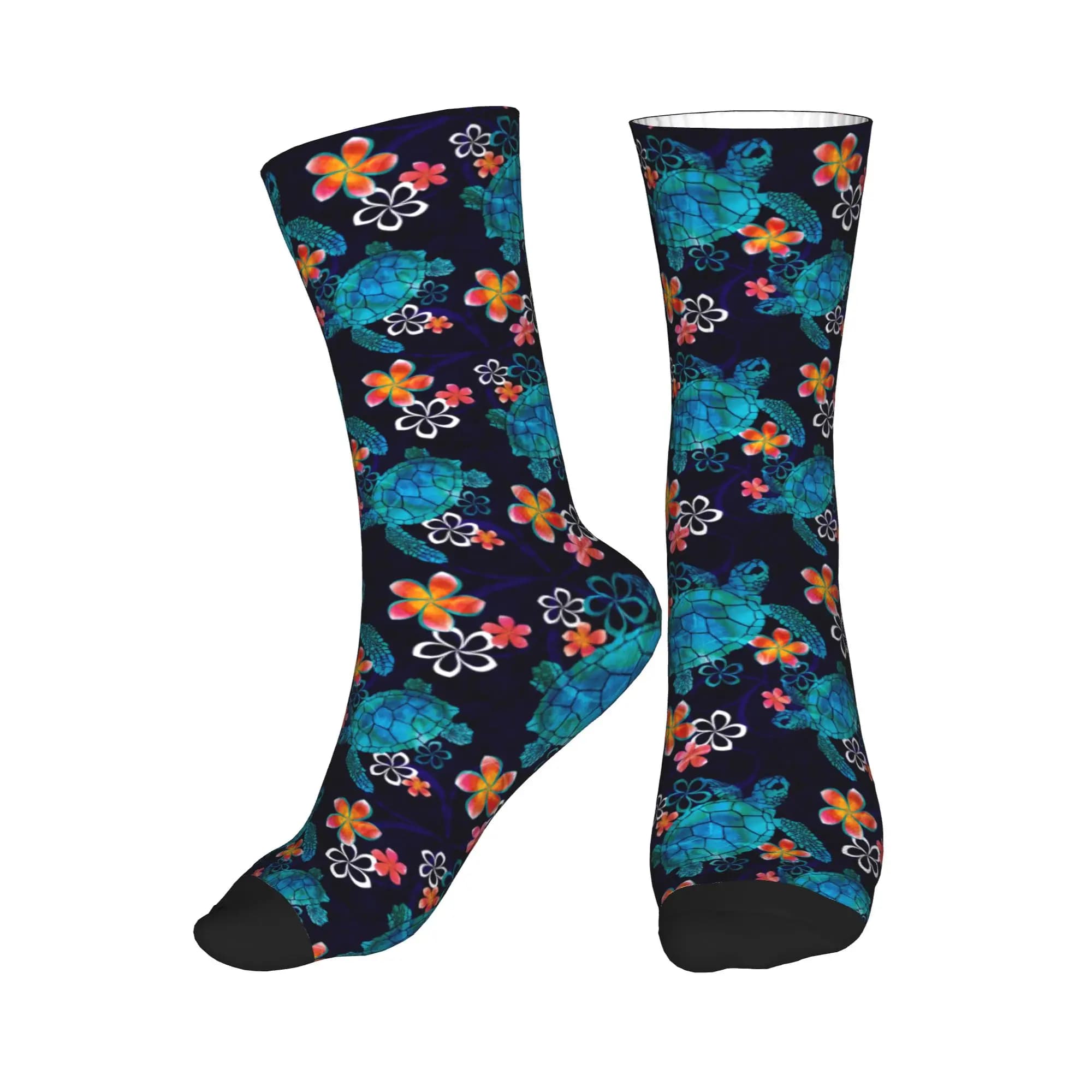 Calzini da uomo alla moda con tartaruga marina e fiori, calzini unisex comodi e caldi con stampa 3D