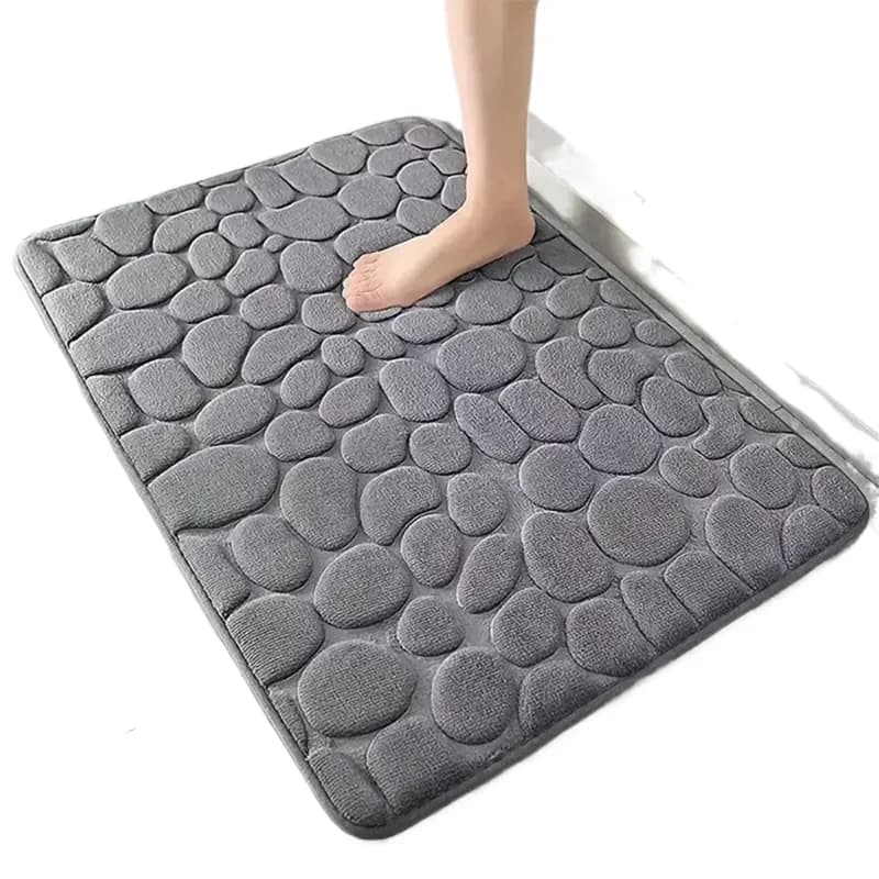 Tappetino da Bagno 3D Antiscivolo, Assorbente, con Motivo a Ciottoli in Rilievo, Lavabile in Lavatrice, ad Asciugatura Rapida