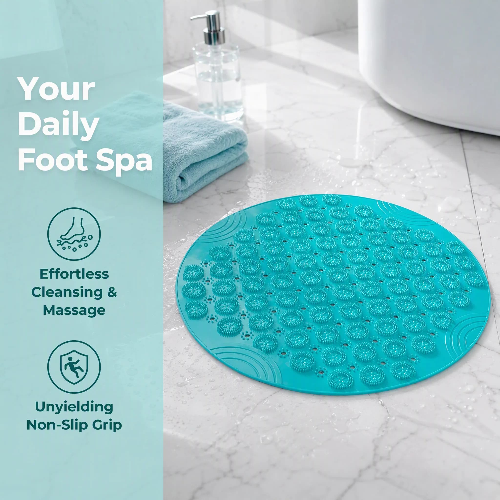 Bathroom Mat Anti-slip Sucker Round PVC Bath Mat with Drain Hole Silicone Bathing Rugs Foot Massage Pad Bathtub Soft Shower Mat