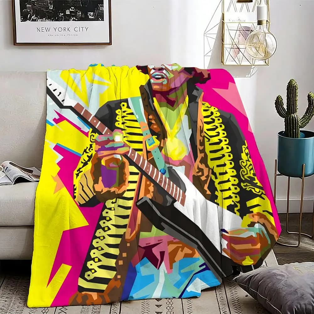 Guitarist J-Jimi H-HendrixS Throw Lightweight 240g Flannel Blanket Soft Skin-friendly for Summer Cooling
