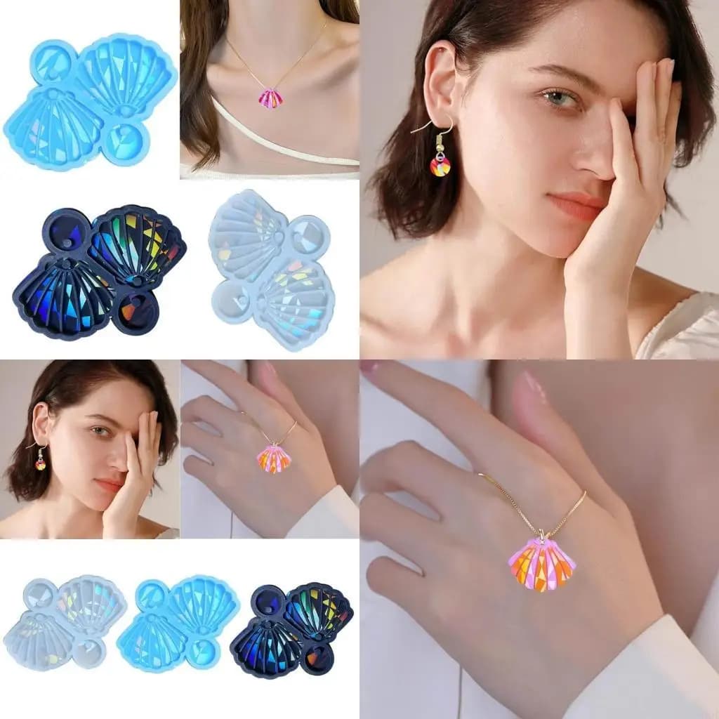 Stampo in silicone flessibile per orecchini olografici a forma conchiglie, orecchini fai da te