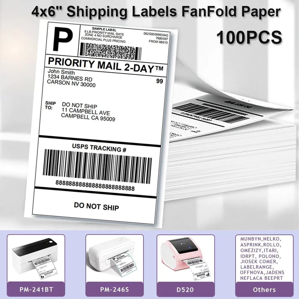 Phomemo A6 Thermal Labels direct from 4x6 inch 100 labels for stacks - Foldable paper for forwarding labels for Waybill PM-241BT/D520 printer