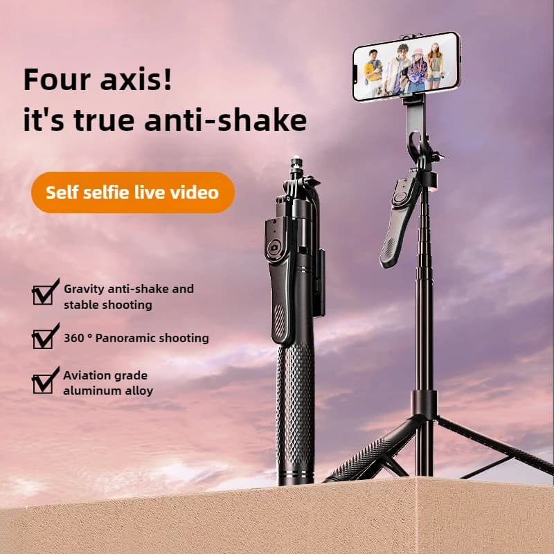 Stabilizzatore portatile anti-vibrazione a quattro assi da 215 cm Bluetooth Selfie Stick Treppiede Telecomando wireless portatile per fotocamera Gimbal del telefono