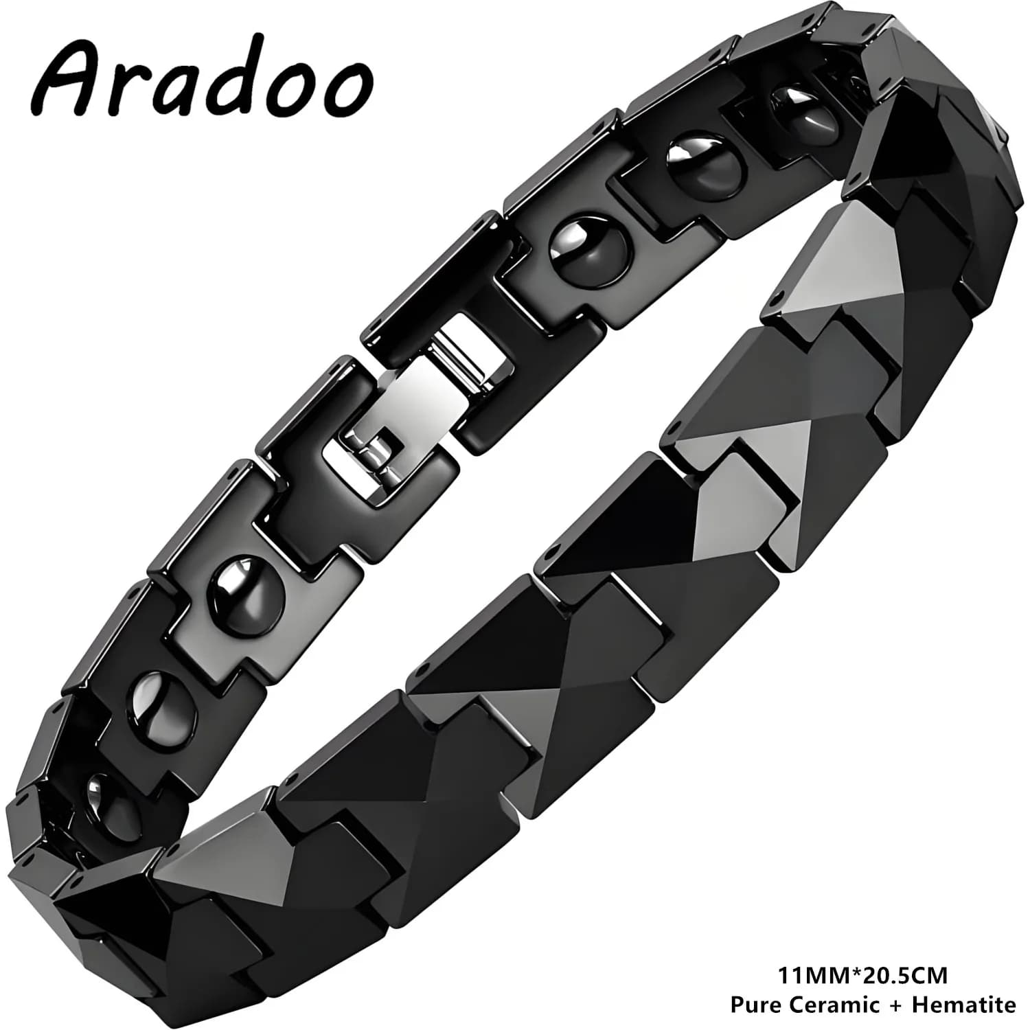 ARADOO Premium Ceramic Bracelet with Pyramid-shaped Design Hematite Magnetic Therapy Wristband Jewelry Gifts