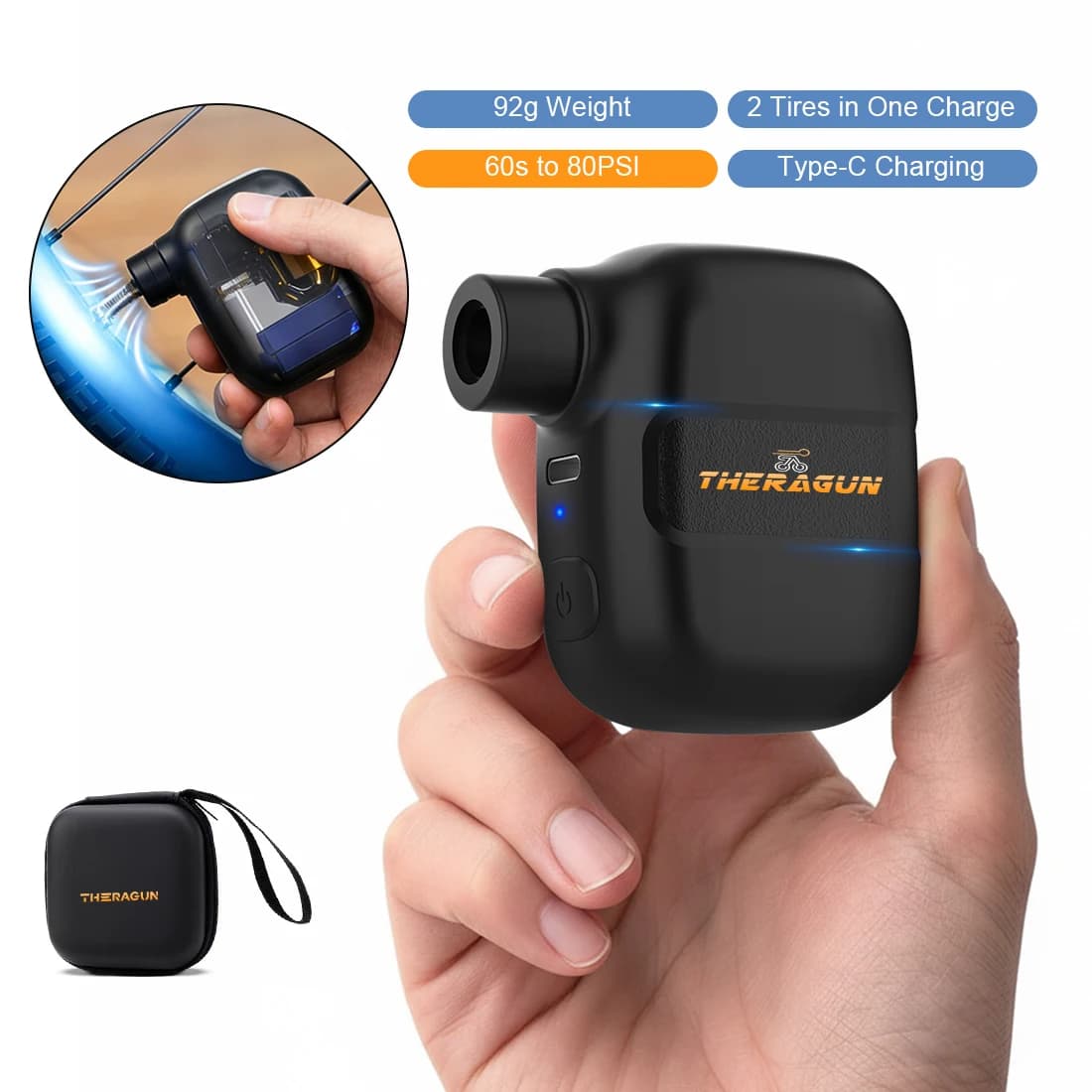 Mini Bicycle Pump Rechargeable Portable Air Inflator Type-C 100PSI 5V Bike Accessories for Bike Schrader Presta Tires.