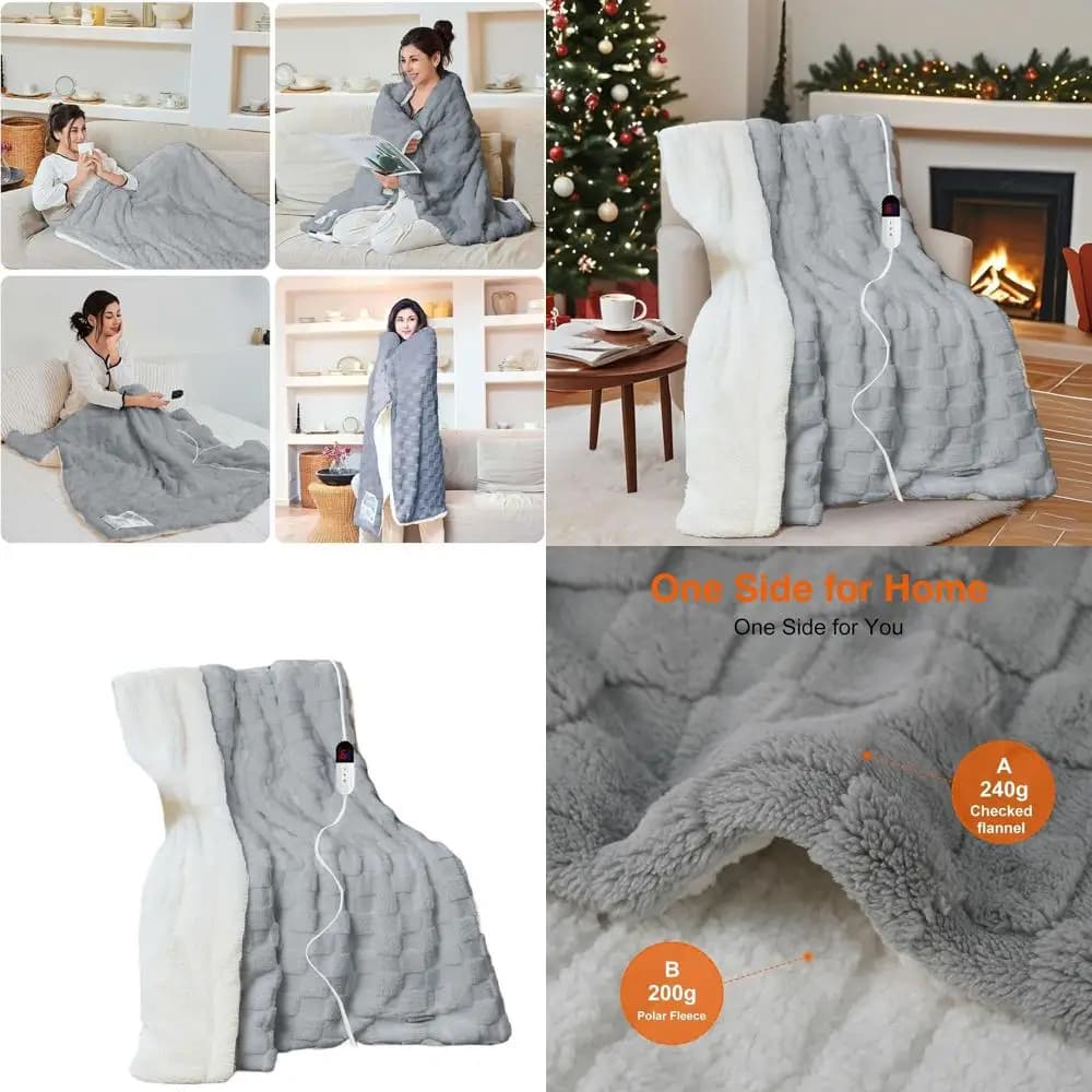Coperta riscaldata regolabile a 6 livelli con spegnimento automatico dopo 10 ore, flanella morbida, 90x100 grigio