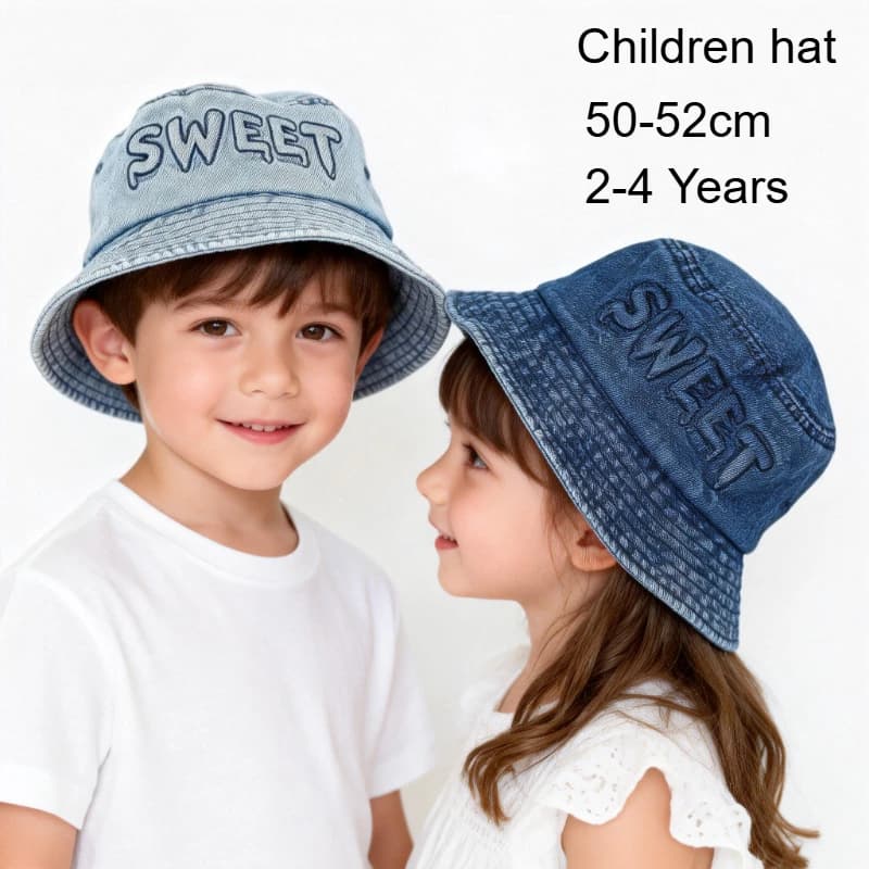 Nuovo Cappello da Pescatore in Denim per Bambini Primavera 2026, 50-52cm, 2-4 Anni, Cappello Estivo alla Moda per Bambine e Bambini, Cappellino Classico in Denim Lavato
