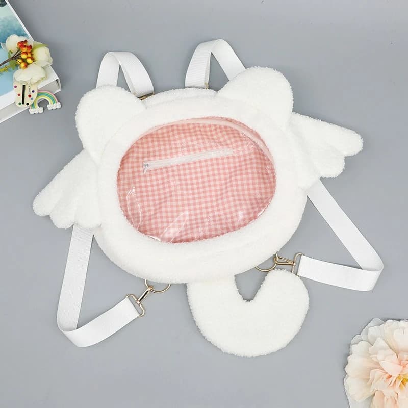 Zaino Trasparente con Orecchie di Gatto, Borsa a Tracolla in Peluche, Zaino Giapponese Trendy e Carino per Donna