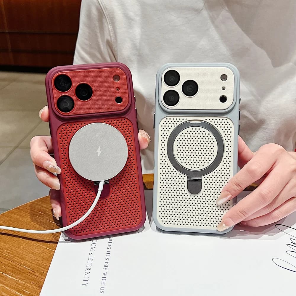 Original For Magsafe Bracket Magnetic Phone Case For iPhone 17 16 15 14 Plus 13 12 Pro Max Bumper Heat Dissipation Frosted Cover