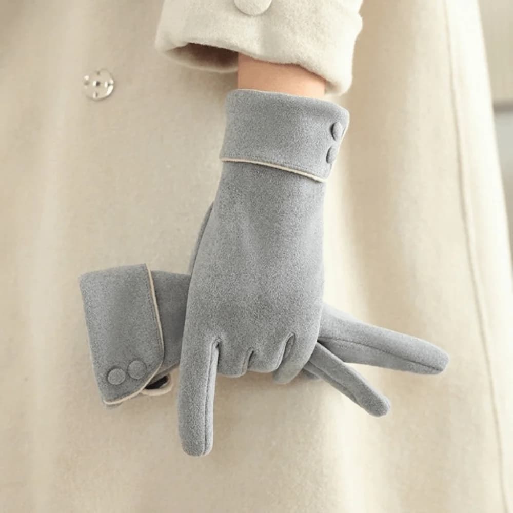 Retro Button Winter Gloves Touchscreen Full Finger Women Gloves Windproof Fleece Cycling Mittens Girls