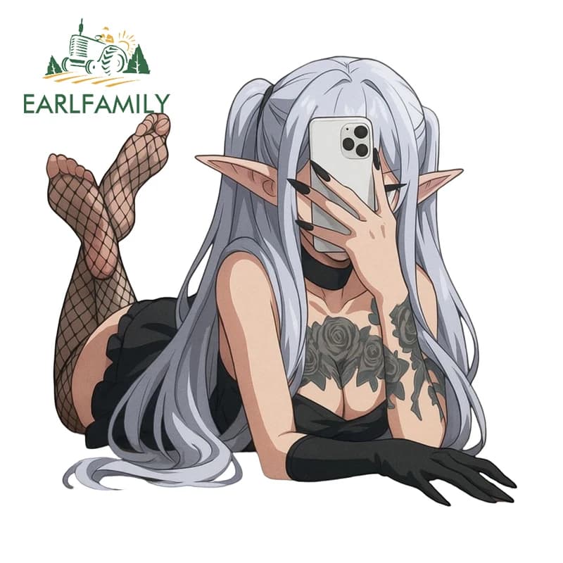 EARLFAMILY Frieren goth tattoo Stickers Beautiful anime girl Graffiti Deisgn Decal Waterproof Fuel Tank Cap Decoration DIY