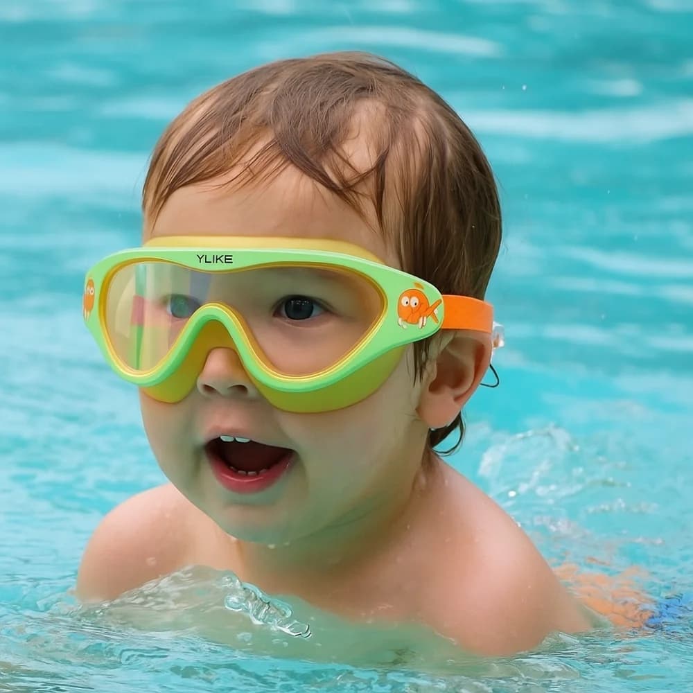 Waterproof Swimwear with Large Silicone Fittings Soft and Ear Caps, Baby Swimming Glasses Adjustable