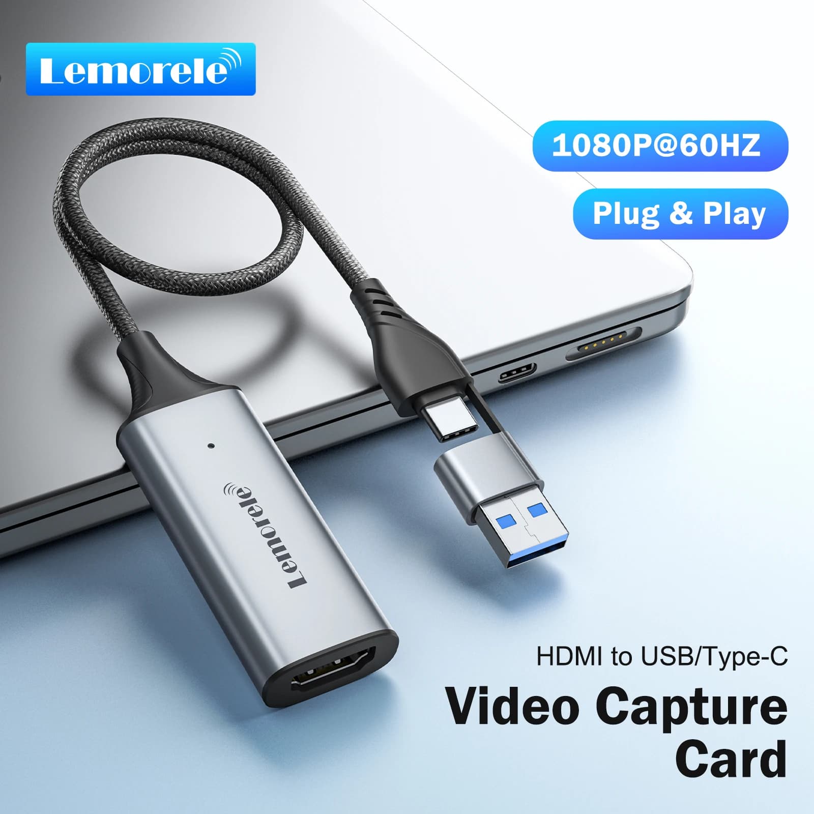 Scheda di acquisizione video Lemorele Compatibile con HDMI con USB/Tipo C Registrazione di giochi per Switch Xbox PS4/5 Broadcas Live Video Grabber