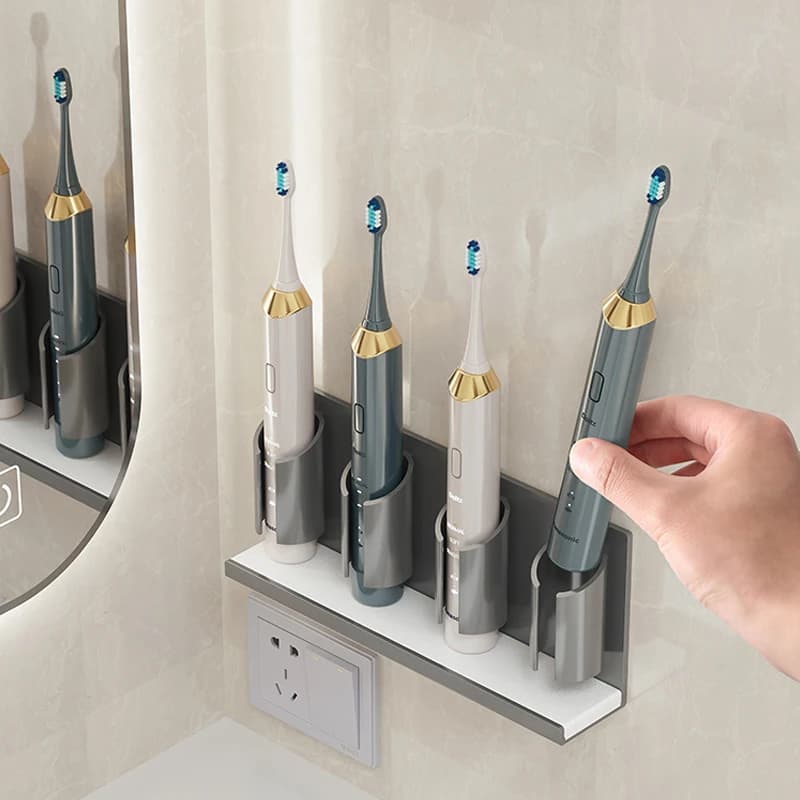 Supporto da parete in alluminio spaziale per spazzolino elettrico, porta dentifricio e accessori per l'organizzazione domestica per bagno e doccia