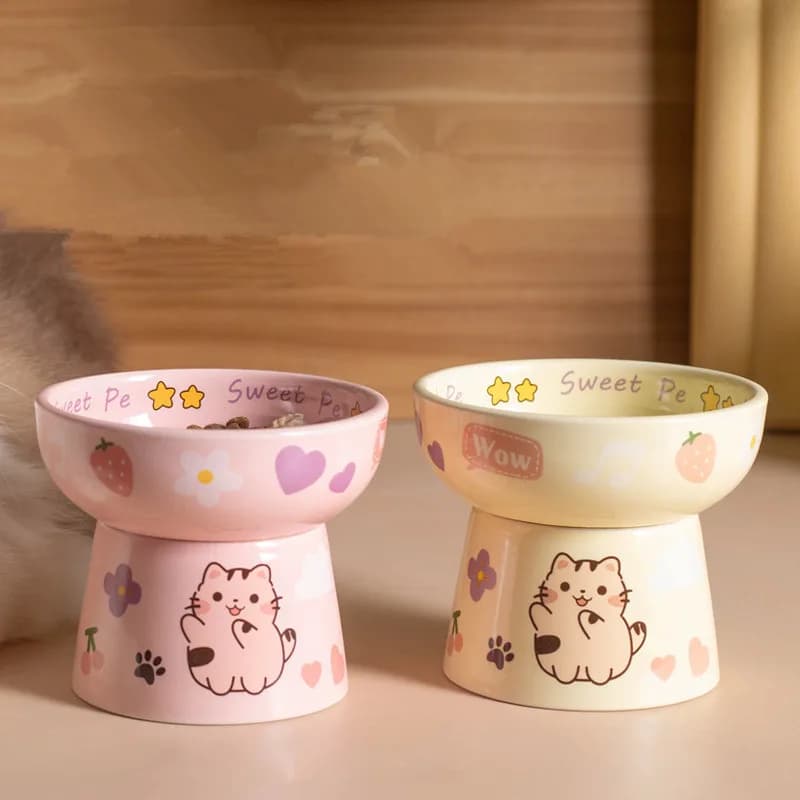 Ciotola in Ceramica per Animali Domestici, Design Rialzato per Protezione del Collo, Ciotole Anti-Imbracazione per Cani e Gatti