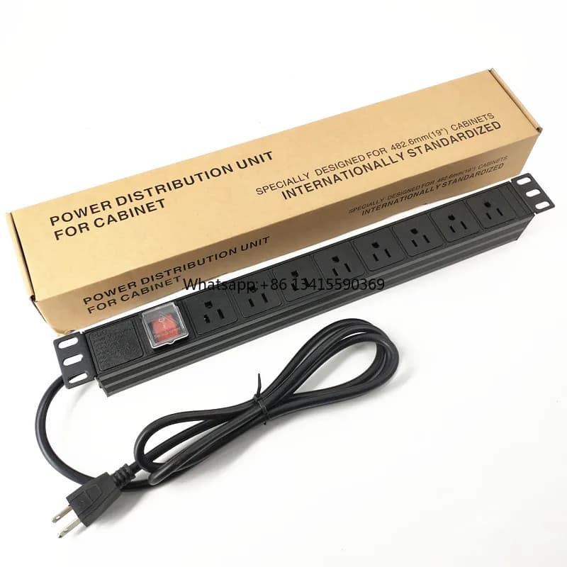 Protezione da sovracorrente Spina americana generica 15A 1U Montaggio su armadio su rack Presa a 8 vie LED Direttore Unità di distribuzione dell'alimentazione PDU