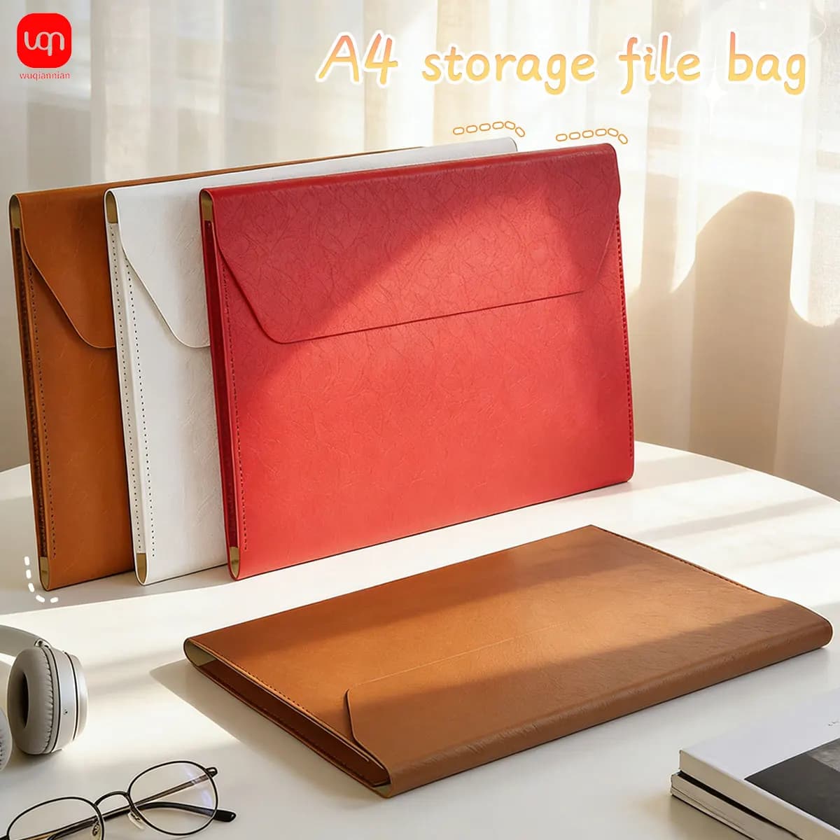 WQN-1PC Borsa per documenti in pelle Cartella in pelle A4-14 File di grande capacità Organizzatore aziendale Borsa per documenti Materiale scolastico
