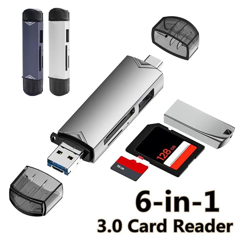 Lettore di schede multifunzione 6 in1 Lettore di schede USB 3.0 Lettore di schede U Disk Lettore di schede Micro SD TF Lettore di schede Flash Drive USB ad alta velocità
