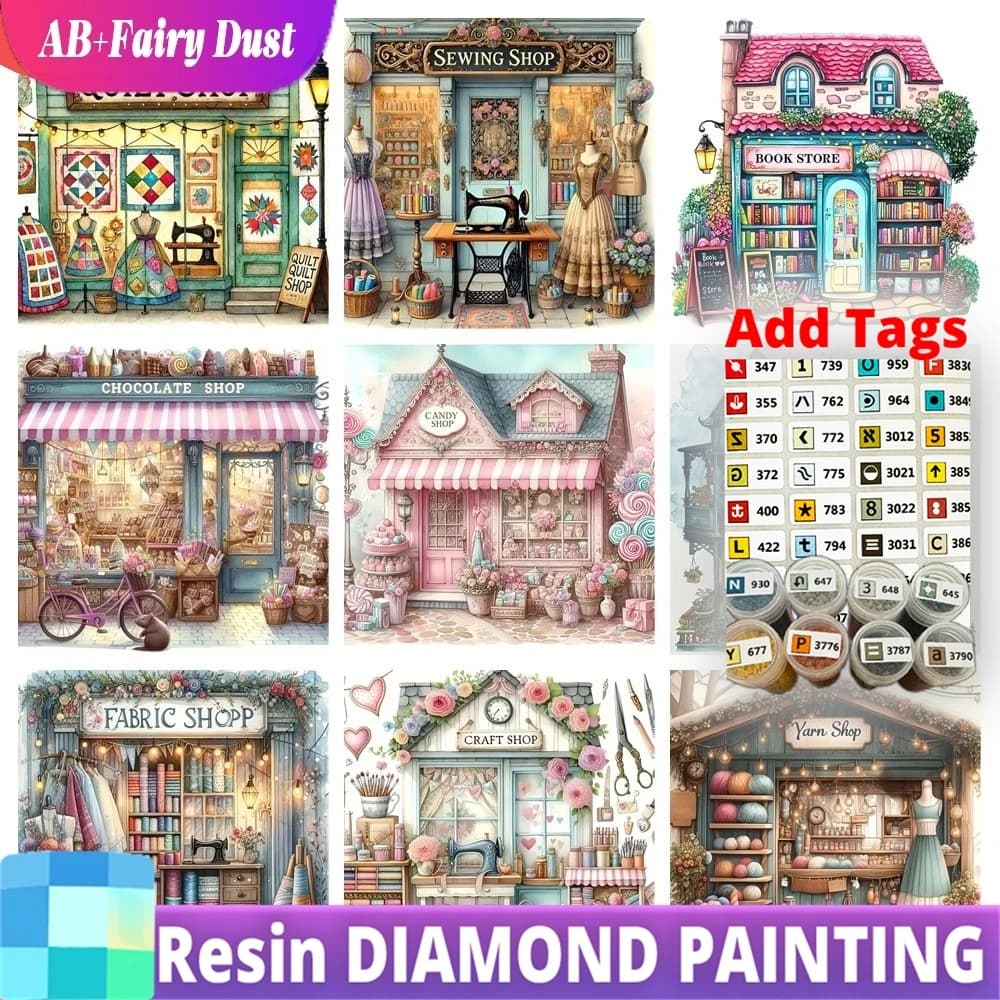 AB Fairy Dust Resin Diamond Painting Store Shop Landscape Rhinestones 5D Diy Mosaic Living Room Wall Decoration Crafts Full Squa
