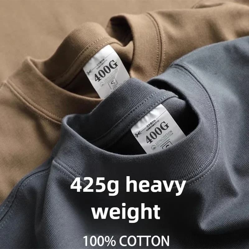 Heavy Wight 425 grams Men T Shirt Cotton Half Sleeve Brathable High Qaulity Round Neck Basic Tops Men Summer T-Shirt