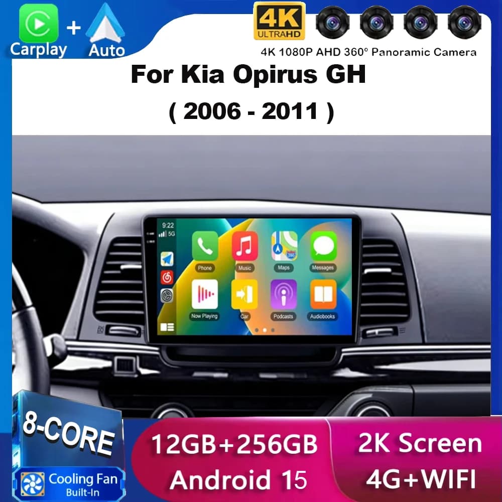 Per Kia Opirus GH 2006 - 2011 Autoradio Android 15 2K con Navigazione GPS, Carplay, Stereo, 4G, WIFI, BT, DSP, DVD